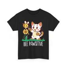 Funny White Cat T-Shirt| Bee&Amp; Cat| Bee Pawsitive Shirt - 黑色 - 查看 1
