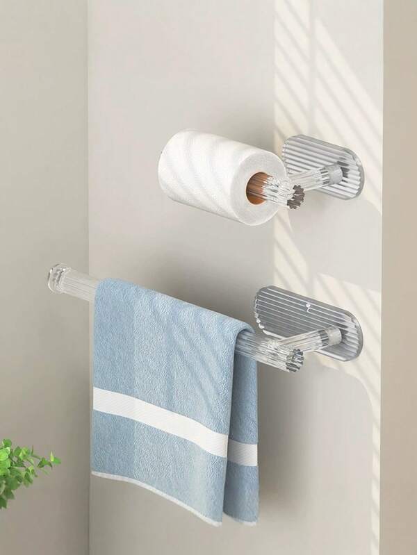 2/1pc Clear Acrylic Wall Mounted Paper Towel Holder & Towel Rack, No Drill Self-Adhesive Waterproof Tissue Hanger, Modern Minimalist Storage Organizer For Kitchen, Bathroom, Vanity, Home Decor Accessories