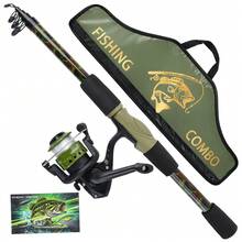 KecchKrezing New Camouflage Fishing Rod And Reel Set With Pre-Installed Reel, Compartment Accessory Box And Storage Bag, Freshwater Travel Fishing Gear, Summer Outdoor Gift Combo - Green - View 2