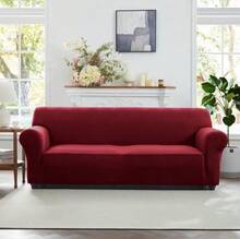 H&R Elastic Spandex Sofa Cover – All-Season Stretch Sofa Protector, 360° Full Coverage Couch Cover, Cat Scratch Resistant, Dust-Proof & Machine Washable For 1 Seater & Sectional Sofas - Burgundy - View 3