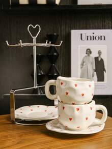 1pc Set Personalized Coffee Cup And Saucer, Small Heart Ceramic Cup And Saucer, Suitable For Club, Home, Cafe Use, Leisure Afternoon Tea - Multicolor - View 6