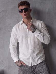 Men's Long Sleeve Casual Shirt, Spring/Autumn, Fashion Design, Comfortable And Versatile For Daily Wear - White - View 4