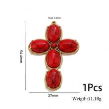 1 Pc 304 Stainless Steel 18K Gold Plated Natural Stone Cross Charm Multi Color Boho Cross Pendant DIY Necklace Jewelry Making Supplies - Cross - View 11