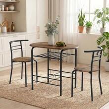 3-Piece Dining Set, Kitchen Table And 2 Chairs With Shelf, Living Room, Black Marble Look - 鏽棕色 - 查看 7