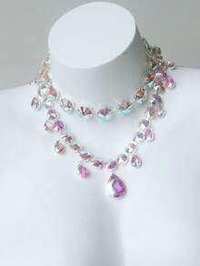 Women's Elegant Rhinestone Decorated Multi-Layer Necklace - Silver - View 4