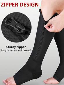 1 Pair/2 Pairs Zipper Open Toe Compression Socks, Unisex 5-20mmHg Graduated Compression, Slimming & Shaping, Easy On/Off, Knee-High Design, Suitable For Running, Sports, Fitness, Standing Work, Daily Wear - Multicolor - View 3