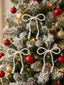 12/6/1pc Elegant Faux Pearl Bow Christmas Tree Hanging Ornament Pendant, Holiday Party Home Decor, Holiday Season Accessory, White Pearl Bow Pendant, Winter Theme Decoration, Room Accent Ornament - Multicolor - View 10