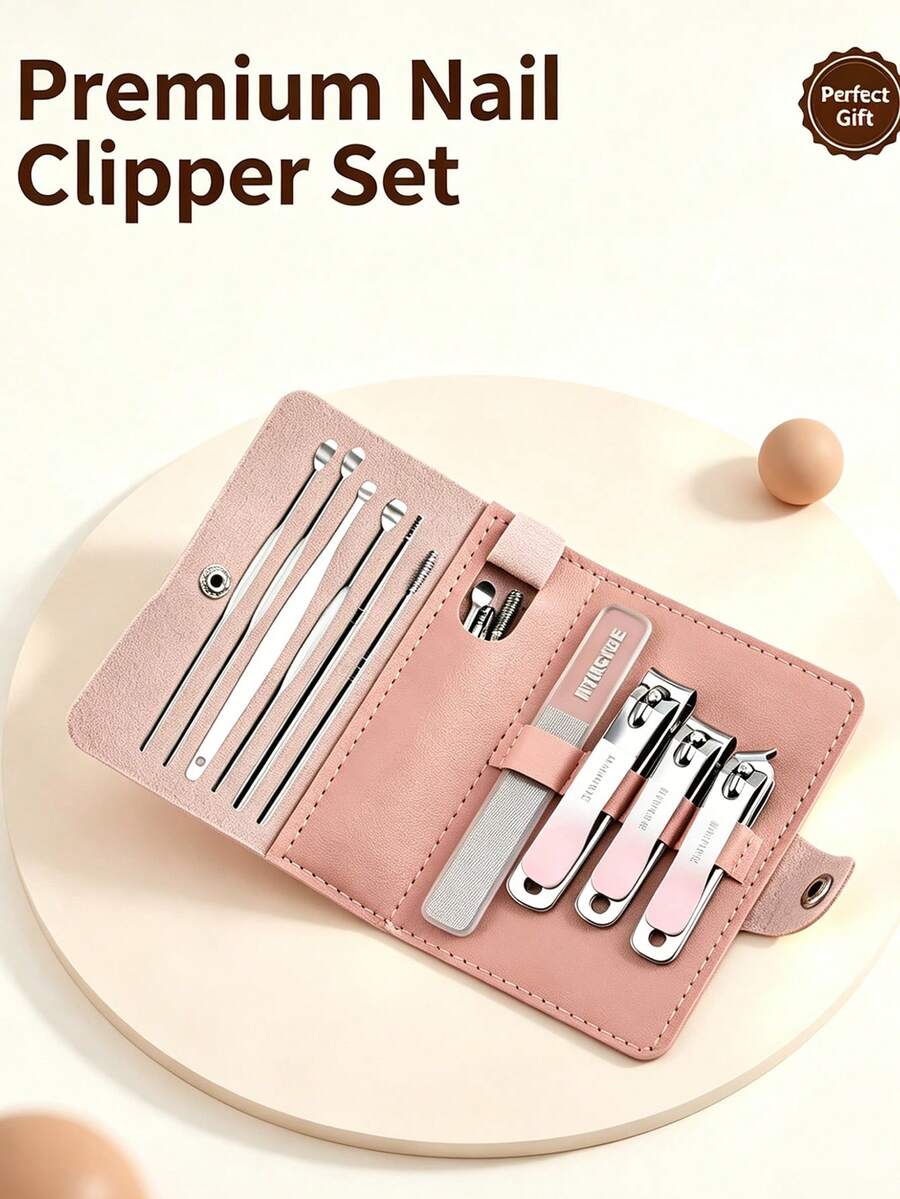 VCHOSE 10pcs Nail Clipper Set, Nail Clippers, Nail File, Ear Pick, Portable Manicure Beauty Tool Set With Storage Travel Bag, Gradient Color, Pink/Green/Purple And More Options