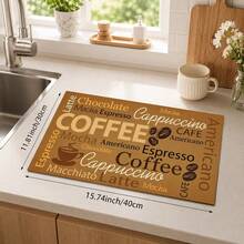 1pc Vintage Coffee English Text Pattern Diatomaceous Earth Kitchen Drain Mat, Quick-Drying Non-Slip Coffee Machine Mat And Dish Drying Pad, Suitable For Kitchen Countertop And Holiday Home Decor - Multicolor - View 12