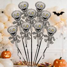 10pcs 16-Inch Mini Halloween Skeleton Shaped Foil Balloons, Suitable For Trick Or Treat Theme Balloons (Ribbon Not Included) - View 6