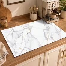 1 pieza Alfombrilla de secado de cocina de tierra de diatomeas con patrón de mármol blanco y dorado, alfombrilla de secado rápido y antideslizante para cafetera y platos, adecuada para encimera de cocina y mesa de comedor - Multicolor - Ver 2