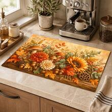 1pc Autumn Floral Harvest Pattern Diatomaceous Earth Kitchen Dish Drying Mat, Fast-Absorbing Quick-Dry Non-Slip Dish Drying Mat & Coffee Machine Mat, Suitable For Kitchen Countertop, Dining Table And Thanksgiving Home Decor - Multicolor - View 4