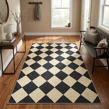 Tappeto runner morbido a rombi, tappeto sottile lavabile dai colori pastello, antiscivolo a rombi per ingresso, camera da letto, corridoio, lavanderia, bagno per gli ospiti - Caffè nero - Visualizzare 2