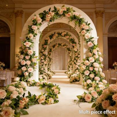 2/1pc 6.5ft Champagne Artificial Rose Vine Garland, 200cm Artificial Flower Wreath, Faux Rose Garland, Suitable For Christmas Decoration, Valentine's Day, Mother's Day Gift Decoration, Wedding Decoration, Cabinet Decoration, Indoor Wall Decoration, Home Dining Table Decoration, Room Decoration, Stair Railing Decoration