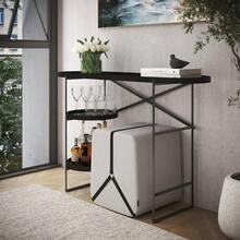 Aparador Hall De Entrada 120cm Luxo Buffet Moderno Couro - Preto - Visão 2