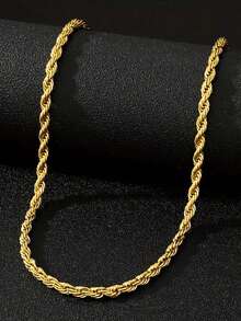 1pc Elegant Chain Necklace Men's Wedding Anniversary Accessory Gift - Gold - View 3
