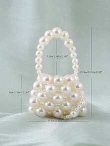 1 buah Tas Tangan Anyaman Manik-Manik Mini Warna Beige, Tas Tangan Kecil Mutiara Bergaya Musim Panas, Clutch Manik-Manik - Krem - View 2
