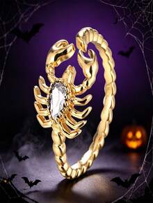 1pc Elegant Cubic Zirconia Ring Women's Party Jewelry Halloween Gift - Golden Yellow + White - View 7