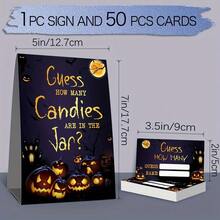 51 Pcs/Pack How Many Candies Game Cards Kit,Funny Pumpkin Party Raffle Ticket, Halloween Activities Decorations,1 Standing Sign + 50 Guessing Cards - View 3