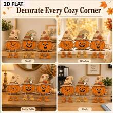3 Pieces3D Fall Halloween Wooden Pumpkin Gnome Desktop Decoration With Swinging Rope Boots, Witch Hat, Skull, Ghost, Maple Leaf Farmhouse Layered Tray, Perfect For Fall Thanksgiving, Wall Decoration, Party Decoration - 3pcs - View 3