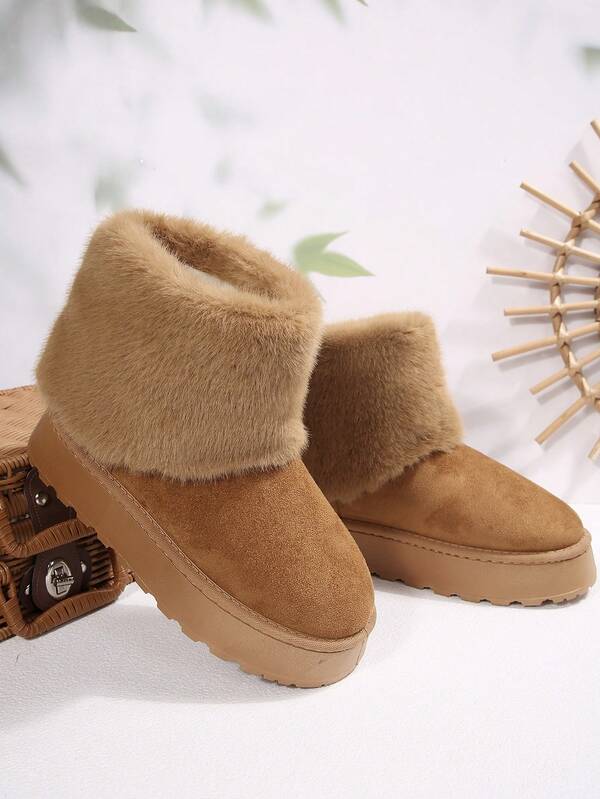 Women's New Winter Suede Thick Sole Snow Boots, Outdoor Anti-Slip Thermal Lined Warm Fur Ankle Boots