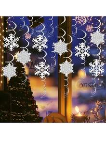 10/2 pièces Décorations suspendues en spirale blanc argenté avec flocons de neige, serpentins de plafond en feuille avec découpes de flocons de neige creux pour fête de Noël et hiver féerique, décoration de fenêtre, décorations suspendues en spirale de plafond pour Noël d'hiver - Plusieurs styles - Voir 2