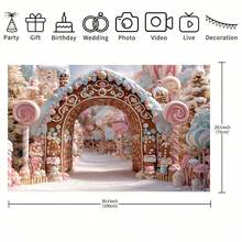 1 Tissu de fond thème Royaume des bonbons de Noël, Arche en pain d'épices, Vue enneigée de la forêt d'hiver, Thème des bonbons de Noël. Convient pour la décoration de Noël, la décoration du Nouvel An, la décoration de la maison, l'arrangement de fête, les accessoires de photographie. - Multicolore - Voir 6