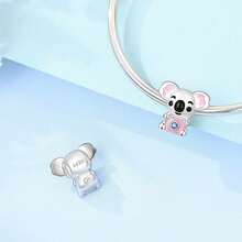 1pc Silver-Plated Pink Tone Cute Hollow Bead, Bow Elephant, Camera Koala, Donut Rabbit, Rhinestone Toaster, Soft Pink Enamel With Colorful Zirconia, Suitable For Bracelet Necklace, Handmade DIY Jewelry, Girly Cute Style Holiday Gift Accessory - Multicolor - View 4