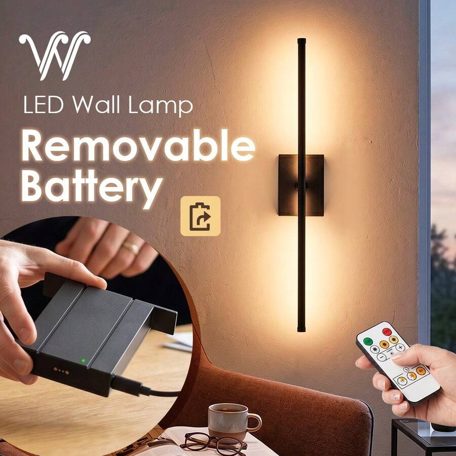 wamblz Rechargeable Wall Sconce With Removable Battery, Dimmable 360° Rotatable Cordless LED Wall Light For Bedroom Living Room Hallway - 60 cm - View 1