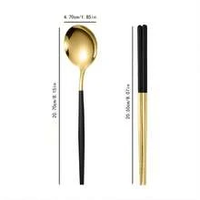8-Piece Elegant Stainless Steel Cutlery Set, Mirror Polished - Includes 4 Spoons And 4 Pairs Of Chopsticks, Home Dining Picnic Supplies, Kitchen Utensils, Tableware Set - Durable Kitchenware, Suitable For Rice, Noodles, Porridge. | Perfect For Home, Restaurant, Wedding Use - - - View 2
