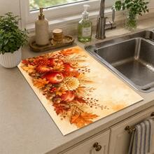 1pc Autumn Apple Harvest Pattern Diatomaceous Earth Kitchen Drain Mat, Quick-Drying Absorbent Non-Slip Dish Drying Mat & Coffee Machine Mat, Suitable For Kitchen Countertop, Dining Table And Thanksgiving Home Decor - Multicolor - View 3