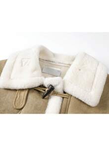 Designer Vintage Thick Lamb Fleece Short Jacket With Pockets, College Style For Daily Wear And Travel, Autumn/Winter - Khaki - View 2