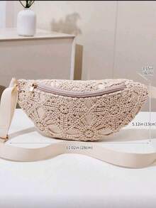 Women's Vintage Fashion Waist Bag, Underarm Bag, Spring/Summer New Casual One Shoulder Crossbody Small Bag, Straw Woven Bag, Fanny Pack, Purse - Beige - View 2