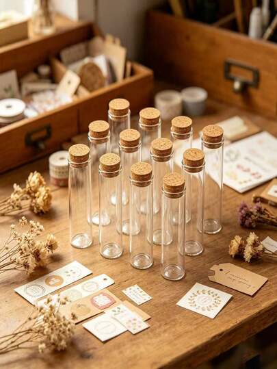 12pcs Glass Bottles With Cork Stoppers Magic Potion Bottles Halloween Decor Wishing Bottles Party Wedding Favors Party Decoration DIY Art Storage Accessories