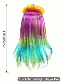 1 Pc Multi-Layer Rainbow Gradient Wig With Straight Bangs & Blooming Floral Silhouette, Vertical Color Transition. Perfect For Dark Punk Portrait Shooting, Neon Halloween Short Videos, Fantasy Monster Cosplay & Bright Tone Dark Outfit Matching - View 10