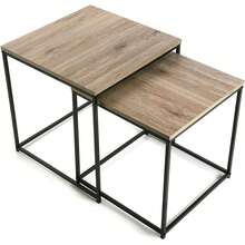 Juego de 2 Mesas Auxiliares Nido Cuatrados de Madera Diseño Industrial Colorado Joya Estructura Metálica Tapa MDF Acabado Roble Metal Negro Autoensamblaje - Color default - Ver 2