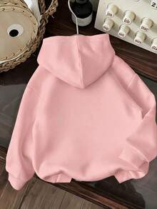 American Sweetheart Bow Print Hoodie + Heart All-Over Print Casual Pants 2-Piece Set, Suitable For Spring, Autumn, Winter, Girls' Daily Versatile Style - Pink - View 4