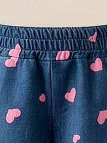 American Sweetheart Bow Print Hoodie + Heart All-Over Print Casual Pants 2-Piece Set, Suitable For Spring, Autumn, Winter, Girls' Daily Versatile Style - Pink - View 5