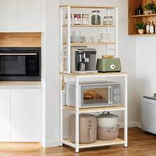 SONGMICS Scaffale da Cucina a 6 Ripiani con Supporto per Microonde e Ganci, per Bar Caffè - Rovere giallo - Visualizzare 2