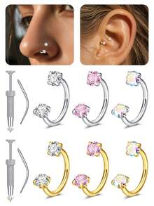 CIZME Horseshoe Nose Rings 18/20g Horseshoe Nose Ring For Women Men,Double Gem Cartilage Helix Tragus Earring Nose Screw Nose Lip Piercing Jewelry - Horseshoe - View 3