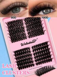 Waloshow DD/D Curl Kapasitas Besar 5D Bulu Mata Palsu Tebal, Panjang 10-18mm, Bulu Mata Cluster yang Direkatkan dengan Panas, Diurutkan Berdasarkan Tinggi, Kiri + Kanan, Cocok Dipasangkan dengan Bulu Mata Tunggal, 12 Baris Bulu Mata Palsu Ekstensi yang Direkatkan dengan Panas dengan Gradasi Alami, Tebal - DD - View 2