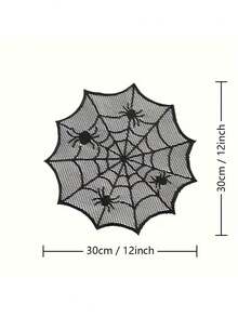 1pc Halloween Black Lace Spider Web Round Placemat, Polyester Knitted Waterproof Table Mat, Perfect For Spider Theme Western Dining, Heat-Resistant Non-Slip Table Mat, Restaurant Kitchen Home Dining Table Decor, Halloween Ghost Party Gathering Dinner Table Arrangement, Fireplace Decor, Holiday Photography Props, Holiday Gift - Multi-color - View 4