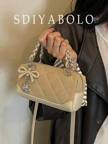 Women's New Spring Fashion Quilted Chain Handbag, Small Square Crossbody Bag, Versatile - Khaki - View 2