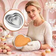 2/3pcs 3/4/5/6/8/10 Inch Heart-Shaped Aluminum Cake Molds, Anodized, Suitable For Chiffon Cake, Pudding, Ideal For Valentine's Day Baking, Fixed Bottom, Party Use, Kitchen Baking Tools - Silver - View 5