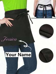 1pc Customized Neutral Polyester Apron With 3 Pockets, Short Waist Server Uniform, Suitable For Kitchen Supplies, Hotel Restaurant Server Waist Apron, Kitchen Cooking Baking Apron, Chef Apron, Kitchen, Bathroom, Home, Household Items - Multicolor - View 1