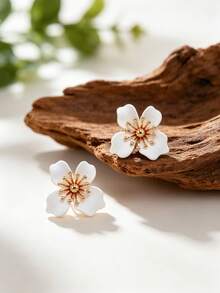 1 Pair Exquisite Glossy Colorful Blooming Four-Petal Flower Stud Earrings For Women - Flower Earrings - View 5