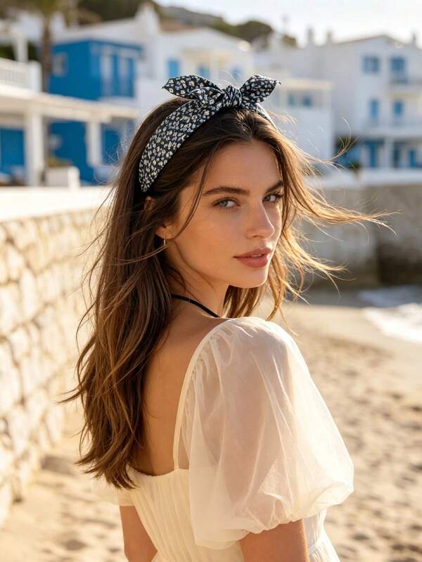 1pc Floral Headband For Women, Bow Knot Knotted Wide Band Non-Slip Headband, Sweet Fashion Daily Party Hair Accessory For Ladies And Girls