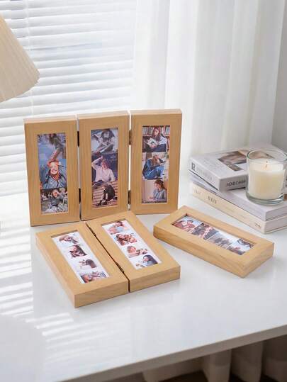 1pc Foldable Multi-Slot Collage Photo Frame, Hinged Flip-Up Vertical Picture Holder With 4 Photo Openings, Minimalist Rustic Style Frame, Suitable For Couples, Friends, Travel And Daily Life Memory Collage Photos, Perfect For Bedroom, Desk, Windowsill Or Apartment Cozy Home Decor, Ideal Gift For Anniversary, Birthday, Valentine's Day, Housewarming