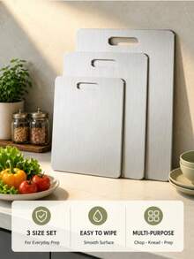 Meythway Stainless Steel Cutting Board Set Of 3, Metal Chopping Boards, Non-Porous & Odor Resistant, Easy Clean Cutting Mats For Meat, Vegetables & Kitchen Prep(3 Pieces - Silver - View 3