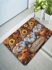 1pc Super Soft Flannel Floor Mat, Autumn Maple Leaf Gnome Pattern Doormat, Machine Washable And Fade-Resistant, Suitable For Kitchen, Dining Room, Hallway, Bathroom, Bedroom And Indoor/Outdoor Entrance, Seasonal Gnome Design Home Decor - Multicolor - View 3